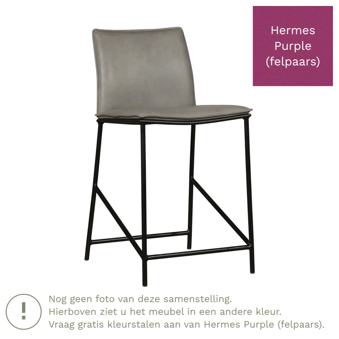afbeelding van Leren barkruk laag Favor - Hermes Purple (felpaars) - poten staal rond zwart